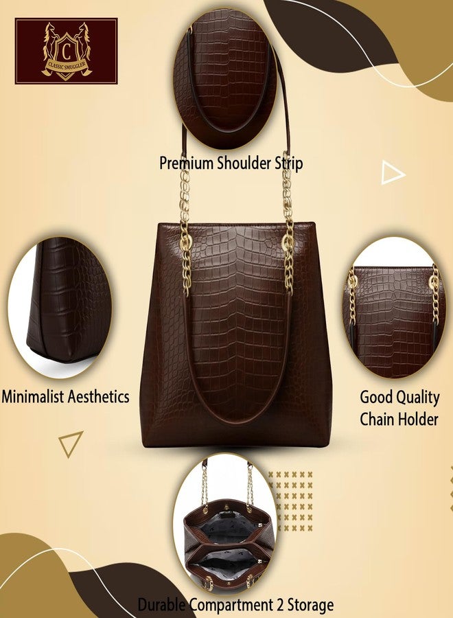 CLASSIC SMUGGLER Large Capacity Croco Pattern Tote Bags For Womens Big Purses And Handbags Ladies Shoulder Bag (Dark Brown) - Image 5